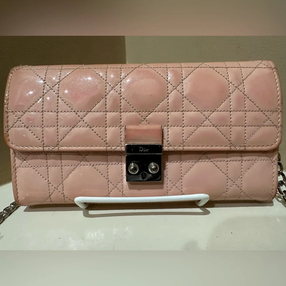 Dior Light Pink Lambskin Cannage Wallet on Chain